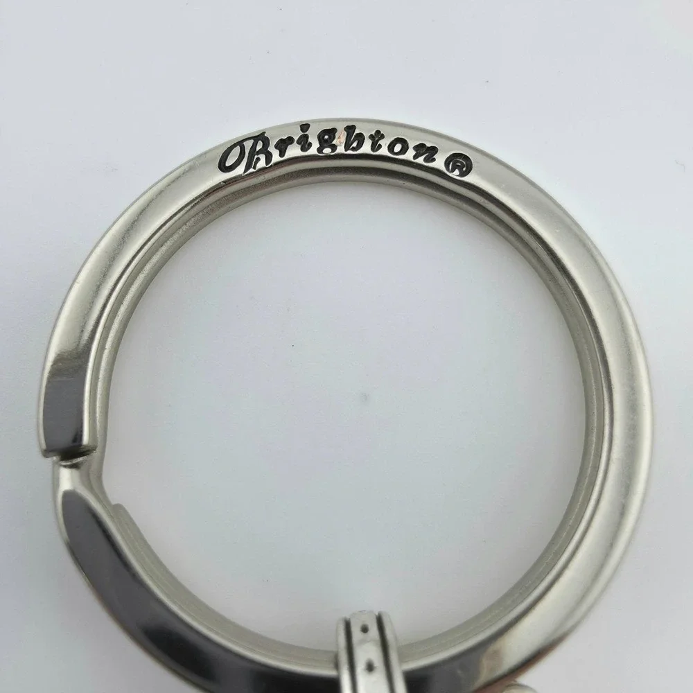 BRIGHTON 'One World' Keychain Bag Charm Harp Heart Scrollwork Silver Plate 3.5